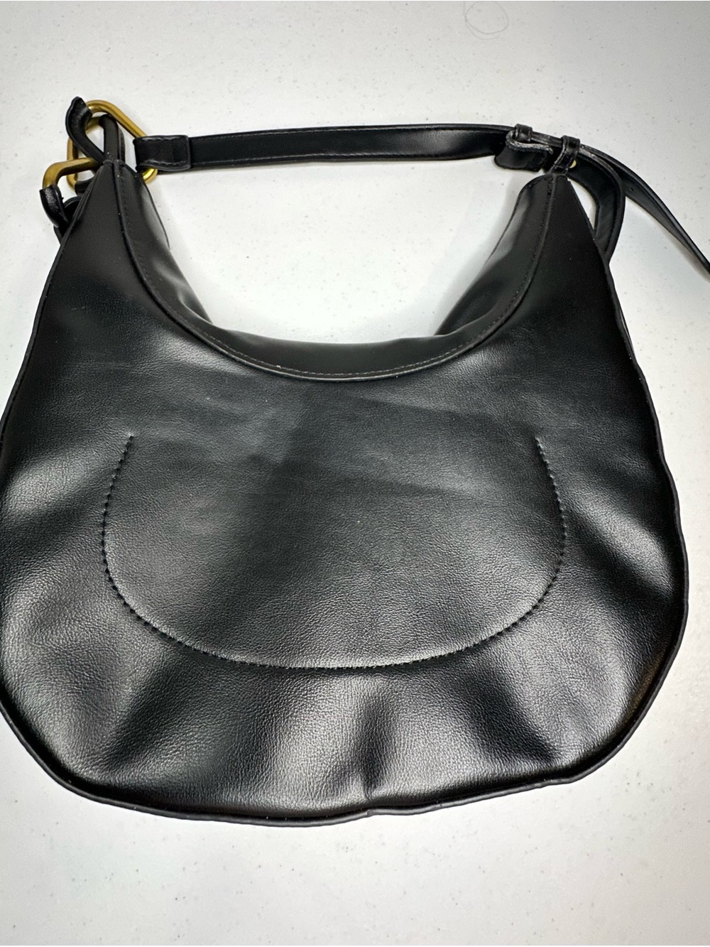 Madison West Black Shoulder Hobo Bag with Gold Hardware